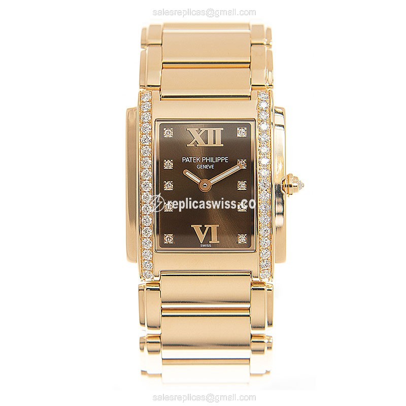 Patek Philippe TWENTY-4 Quartz 18kt Rose Gold - Brown Dial - Gold Strap - View 2