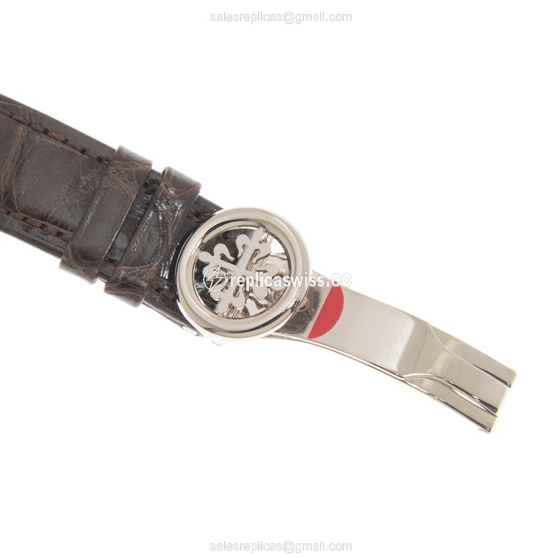 Patek Philippe 5320G-001 Replica - Automatic - 18kt Gold - White Dial - Brown Alligator Strap - View 4