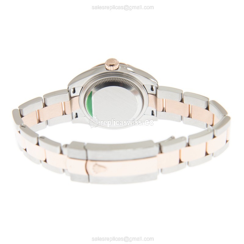 Rolex Lady Datejust Replica - Automatic - 18kt Rose Gold & Steel - Green Dial - Silver Strap - View 4