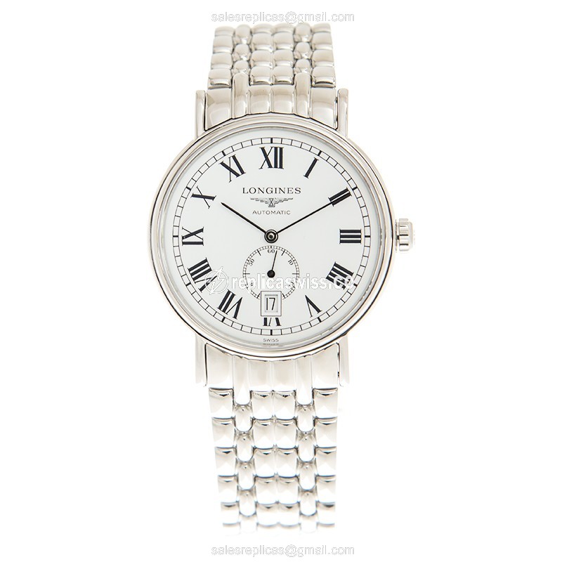 Longines Presence Replica - Automatic - Steel Case, White Dial - Silver Steel Clasp - View 2