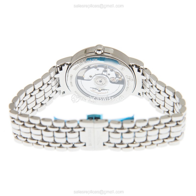 Longines Presence Replica - Automatic - Steel Case, White Dial - Silver Steel Clasp - View 4