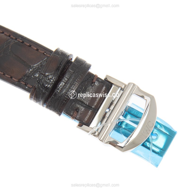 IWC Portofino Replica - Automatic - Steel Case - Silver Dial - Brown Alligator Strap - View 3
