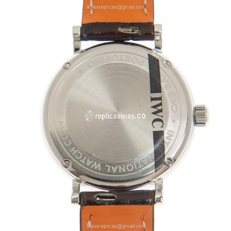 IWC Portofino Replica - Automatic - Steel Case - Silver Dial - Brown Alligator Strap - View 4