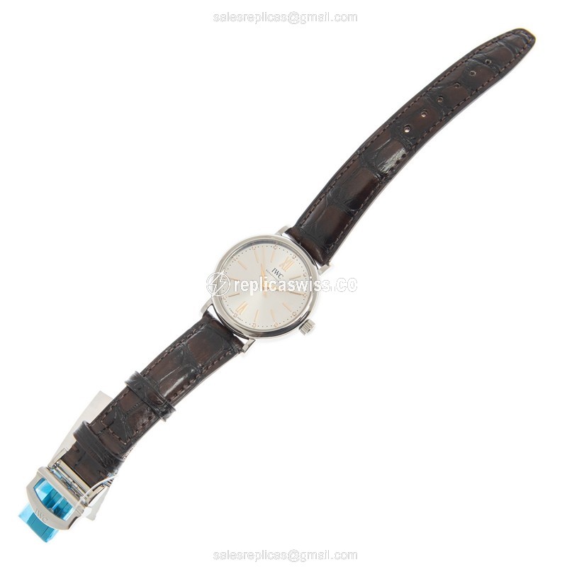 IWC Portofino Replica - Automatic - Steel Case - Silver Dial - Brown Alligator Strap - View 2