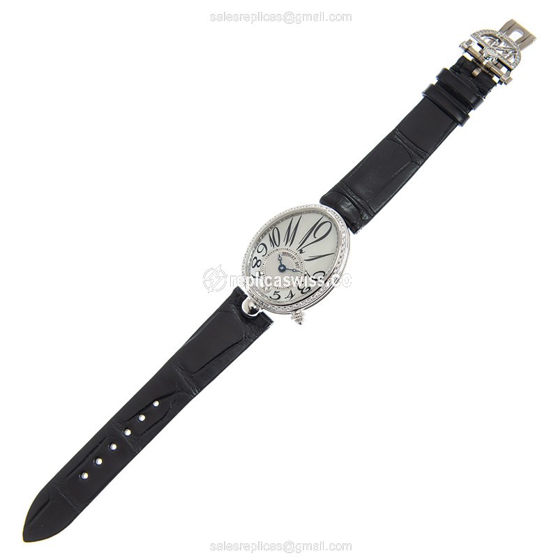 Breguet REINE DE NAPLES Replica - Automatic - 18kt White Gold - Diamond - White Dial - Black Alligator Strap - View 2