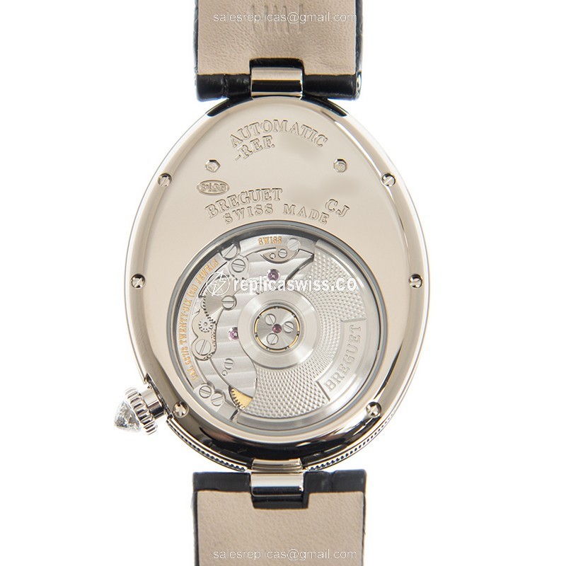 Breguet REINE DE NAPLES Replica - Automatic - 18kt White Gold - Diamond - White Dial - Black Alligator Strap - View 3