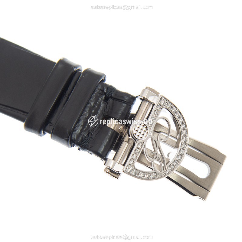 Breguet REINE DE NAPLES Replica - Automatic - 18kt White Gold - Diamond - White Dial - Black Alligator Strap - View 4