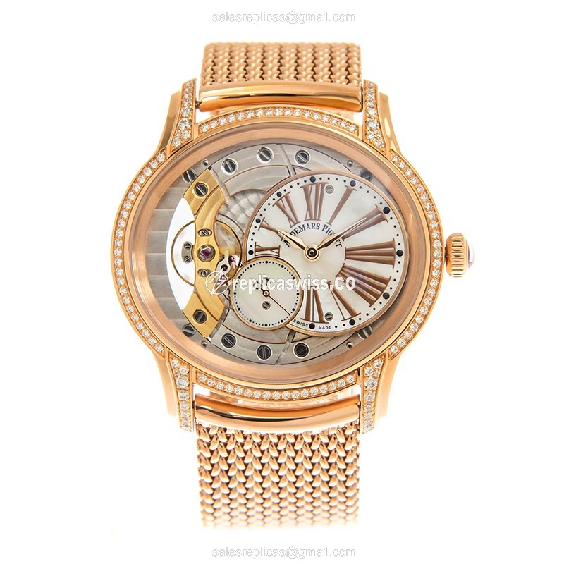 Audemars Piguet 77247OR.ZZ.1272OR.01 Replica - Manual Wind - 18kt Rose Gold - Diamond Dial - White - Gold Clasp - View 2