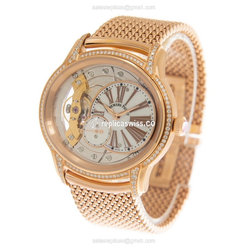 Audemars Piguet 77247OR.ZZ.1272OR.01 Replica - Manual Wind - 18kt Rose Gold - Diamond Dial - White - Gold Clasp - View 3