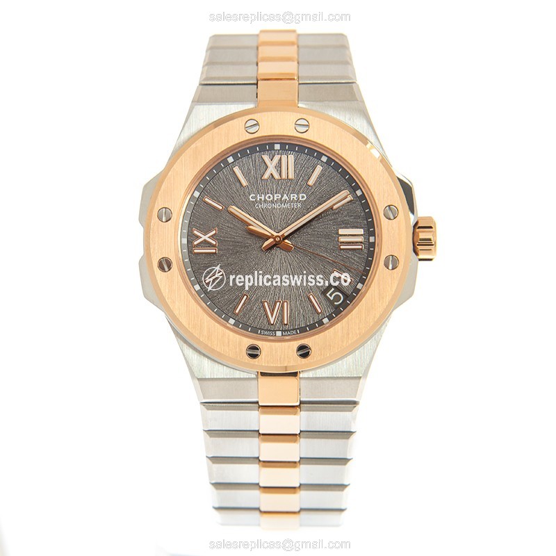 Chopard Alpine Eagle Replica - Automatic - 18kt Rose Gold Case - Gray Dial - Gold Steel Strap - View 2