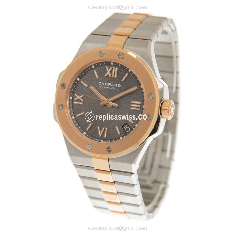 Chopard Alpine Eagle Replica - Automatic - 18kt Rose Gold Case - Gray Dial - Gold Steel Strap - View 3
