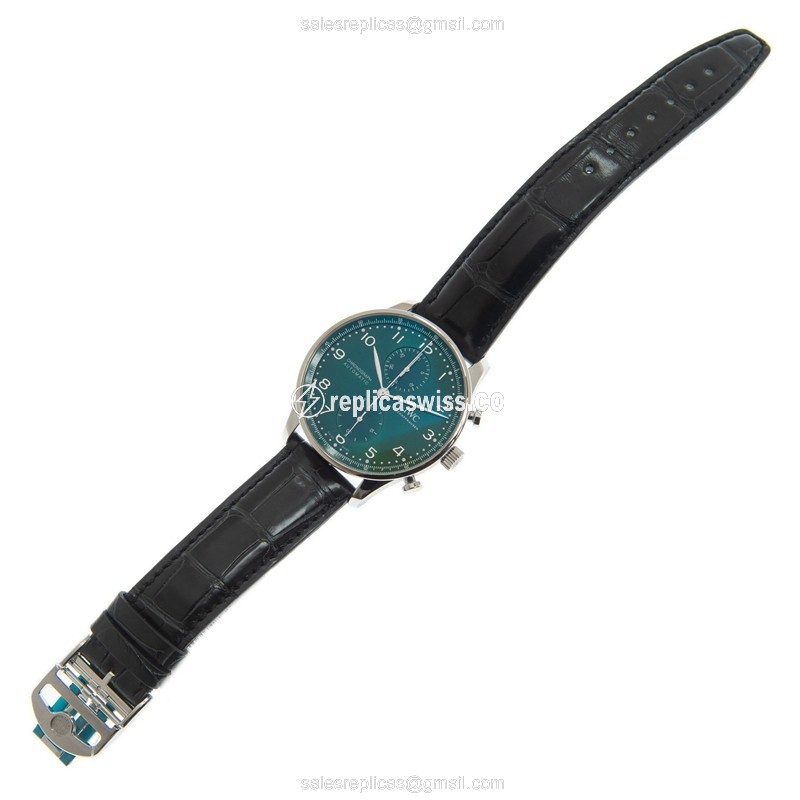 IWC Portuguese Replica - Automatic - Green Dial - Steel Case - Black Alligator Strap - View 2