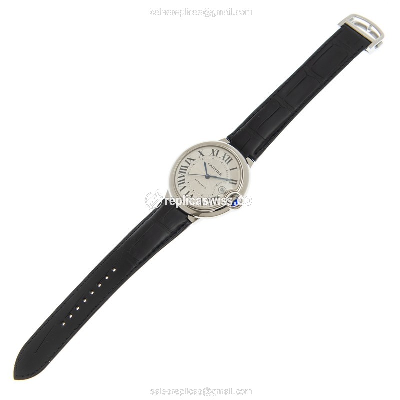 Cartier Ballon Bleu Replica - Automatic - Silver Dial - Steel Case - Black Alligator Strap - View 2