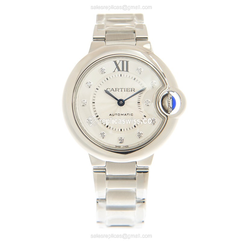 Cartier Ballon Bleu Replica - Automatic - Steel Case - Silver Dial - Steel Band - View 2