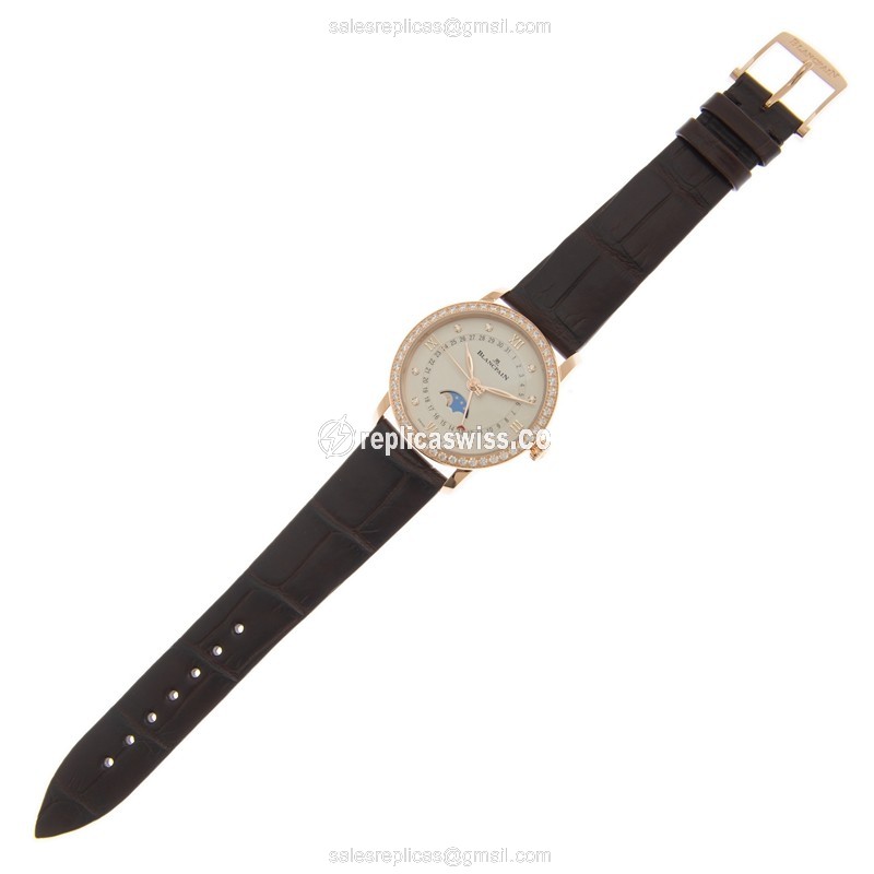 Blancpain Villeret Replica - Auto - 18kt Rose Gold & Diamond - Beige Dial - Brown Alligator Buckle - View 2
