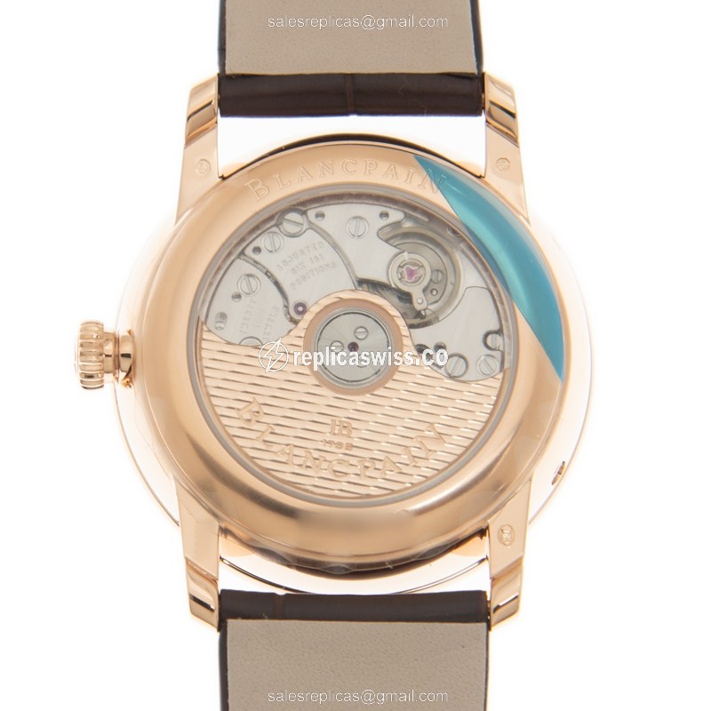 Blancpain Villeret Replica - Auto - 18kt Rose Gold & Diamond - Beige Dial - Brown Alligator Buckle - View 3