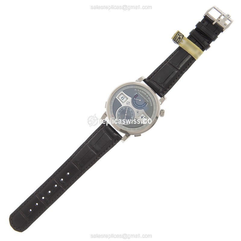 A. Lange & Sohne Replica OWL Series - Manual - 18kt Gold - Gray Dial - Brown Leather - Buckle Clasp - View 2