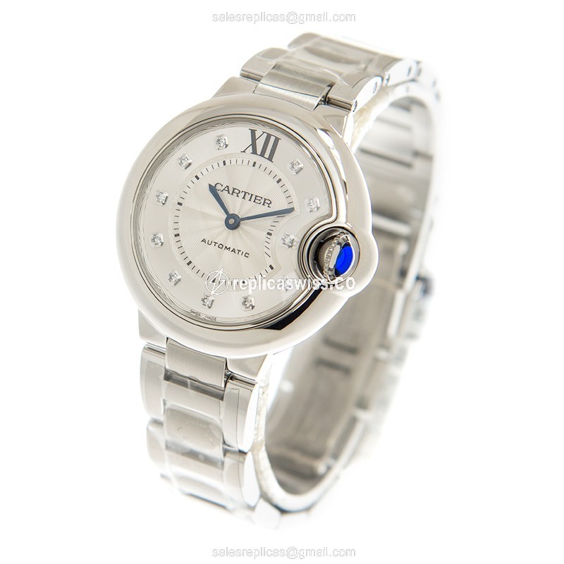 Cartier Ballon Bleu Replica - Automatic - Steel Case - Silver Dial - Steel Band - View 3