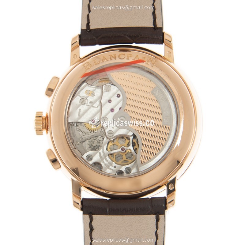 Blancpain Classic Replica - Automatic 18kt Rose Gold - White Dial, Brown Alligator Strap - View 3