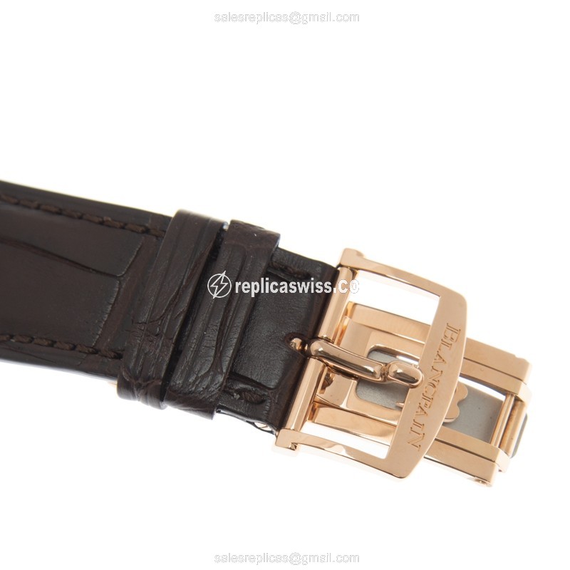 Blancpain Classic Replica - Automatic 18kt Rose Gold - White Dial, Brown Alligator Strap - View 4