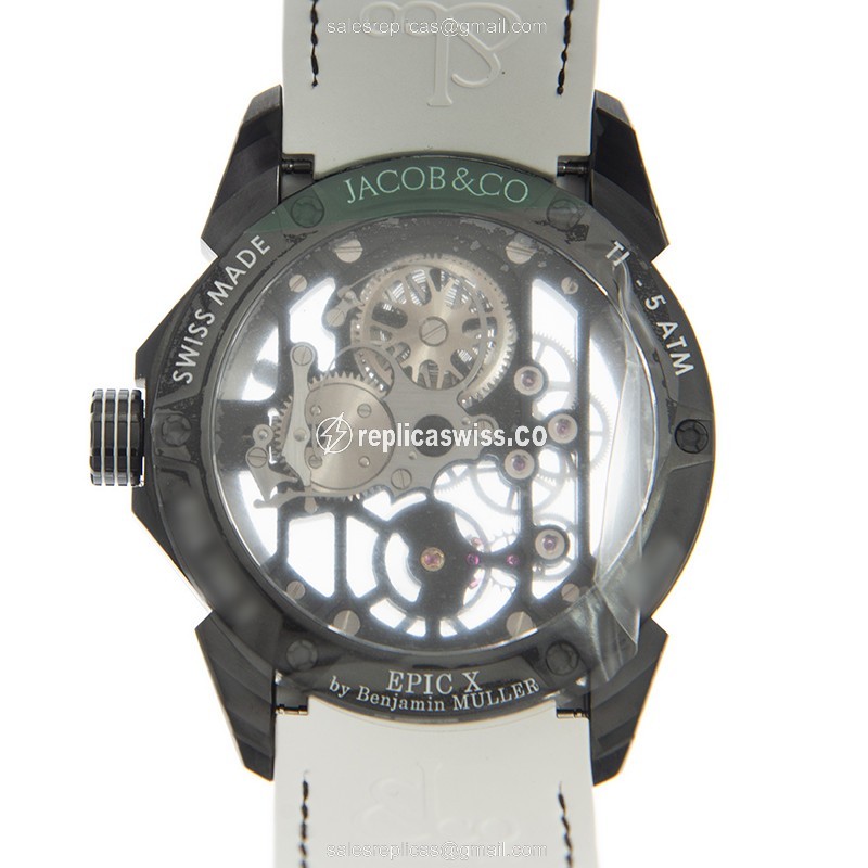 Jacob & Co. EX100.21.WR.WB.ABRU Replica - Automatic - Titanium Case - Skull Dial - White Rubber Strap - View 3