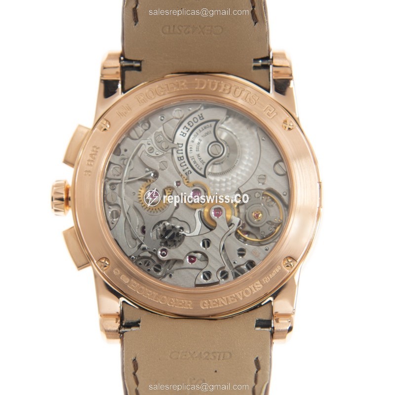 Roger Dubuis RDDBEX0390 EXCALIBUR - Automatic - 18kt Rose Gold - Gold Dial - Brown Alligator Strap - View 3