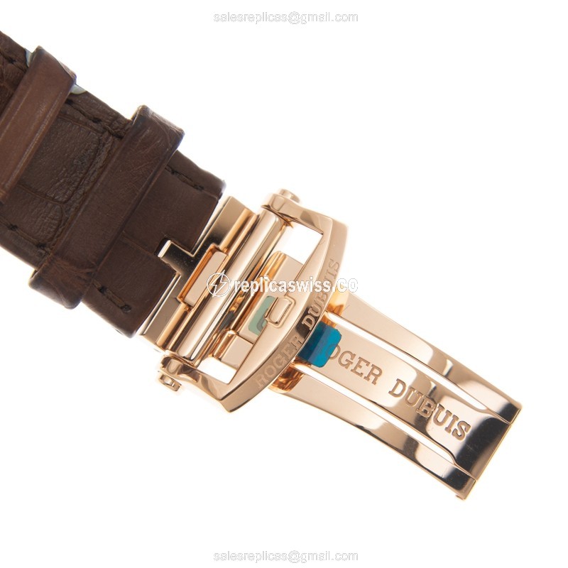 Roger Dubuis RDDBEX0390 EXCALIBUR - Automatic - 18kt Rose Gold - Gold Dial - Brown Alligator Strap - View 4