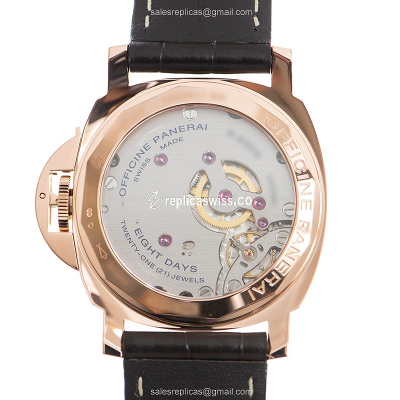 Panerai PAM00511 LUMINOR Replica - Manual - 18kt Gold - Brown Dial - Alligator Brown Strap - View 3