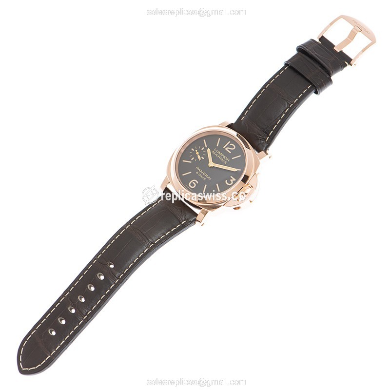 Panerai PAM00511 LUMINOR Replica - Manual - 18kt Gold - Brown Dial - Alligator Brown Strap - View 2