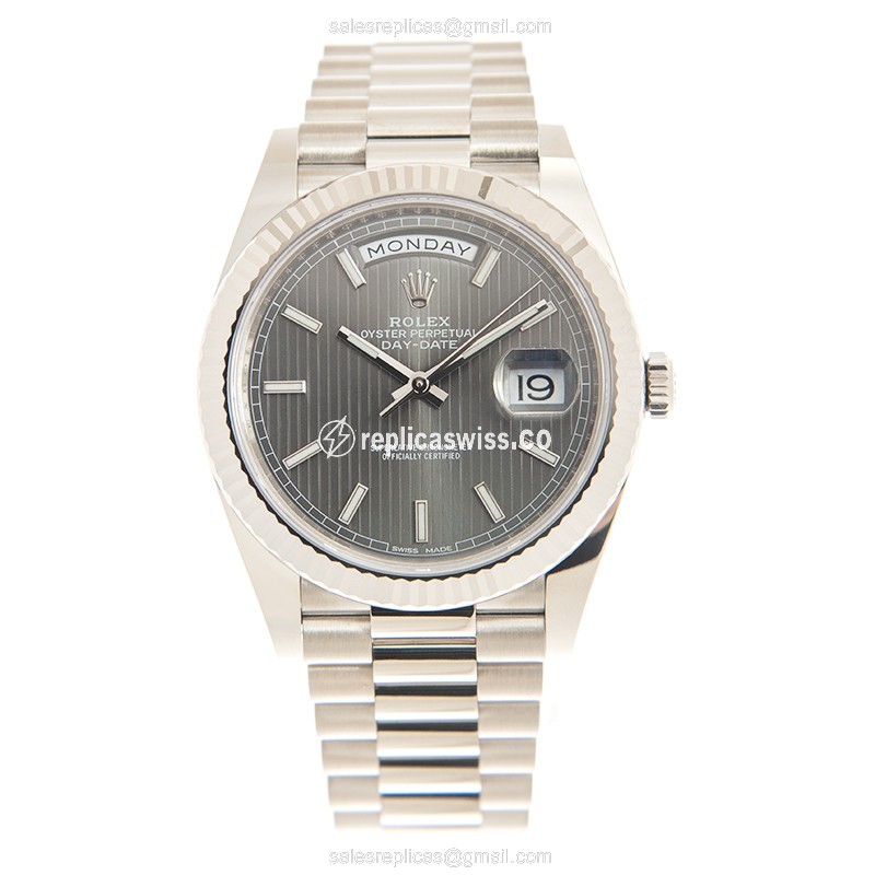 Rolex DAY-DATE Replica - Automatic - 18kt Gold - Gray Dial - Silver Clasp - View 2