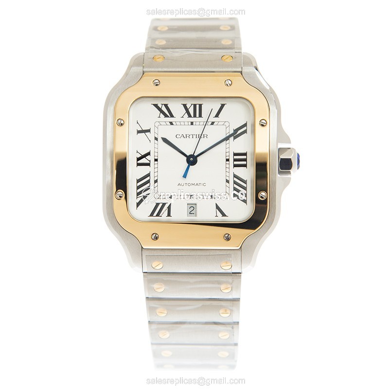 Cartier Santos Replica - Automatic - 18kt Gold & Steel - Silver Dial - Steel Strap - View 2