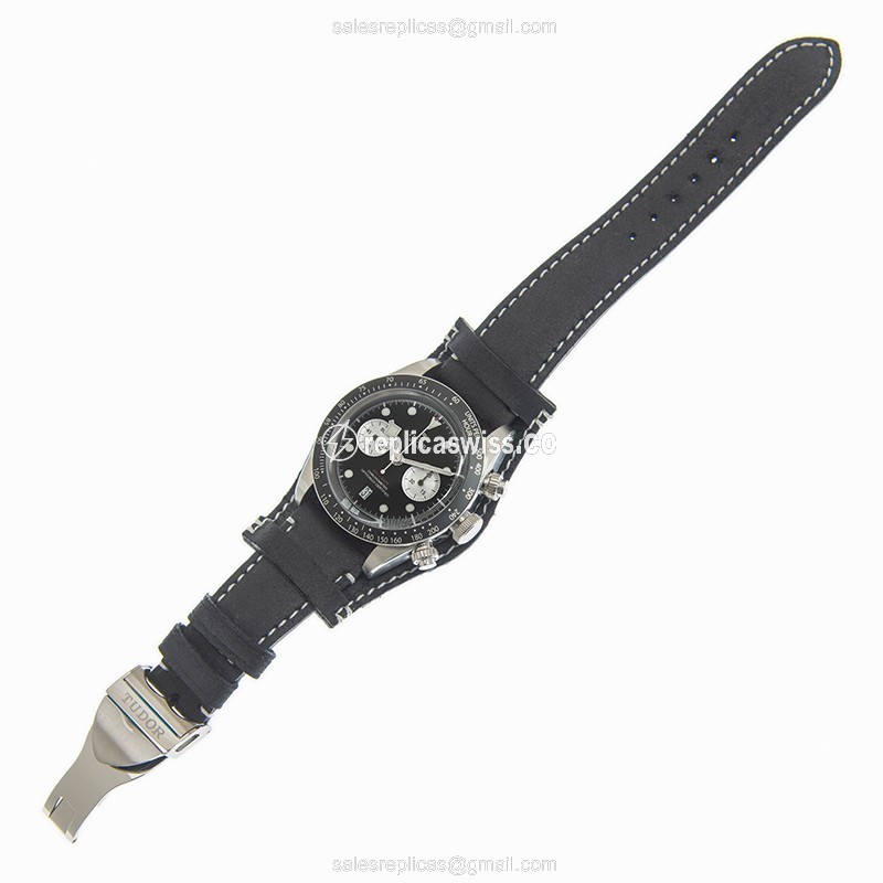 Tudor Black Bay Chrono Replica - Automatic - Steel - Black Dial - Leather Strap - View 2