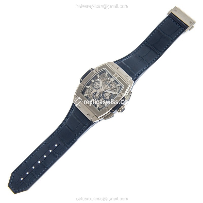 Hublot BIG BANG Replica - Automatic - Silver Dial - Blue Alligator Strap - View 2