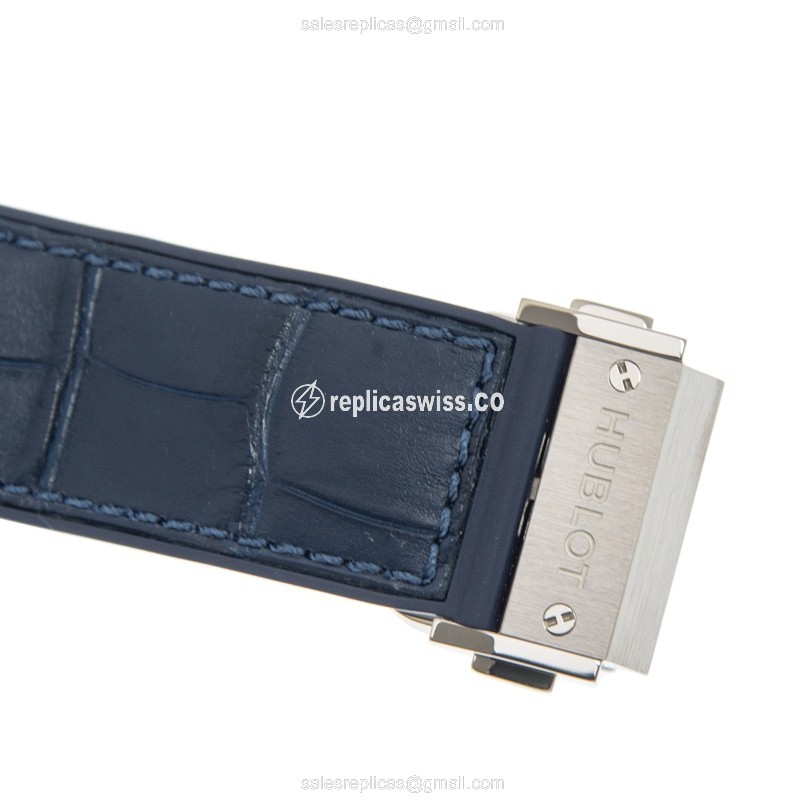 Hublot BIG BANG Replica - Automatic - Silver Dial - Blue Alligator Strap - View 4