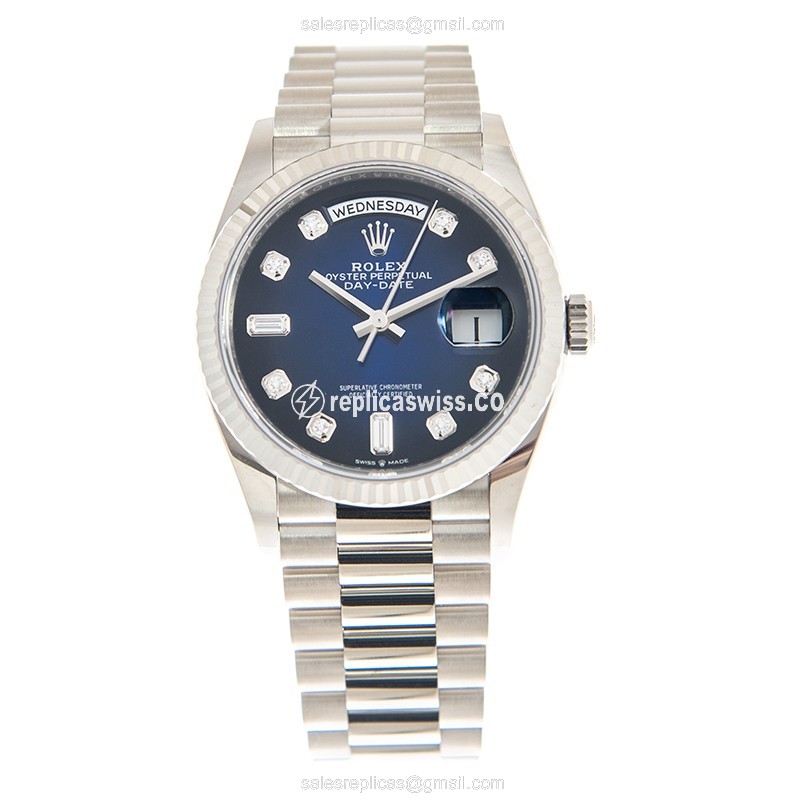 Rolex Day-Date Replica | Automatic | 18kt Gold Case, Blue Dial | Silver Clasp, Gold Strap - View 2