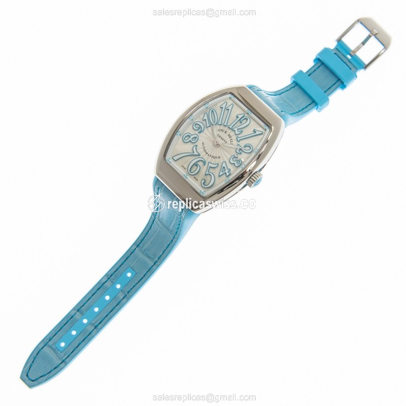 Franck Muller V35 SC AT FO Vanguard - Automatic - White Dial - Stainless Steel Case - White Leather Strap - View 2