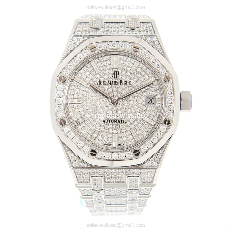 Audemars Piguet ROYAL OAK Replica - Automatic - 18kt White Gold - Diamond Dial - Silver Strap - View 2
