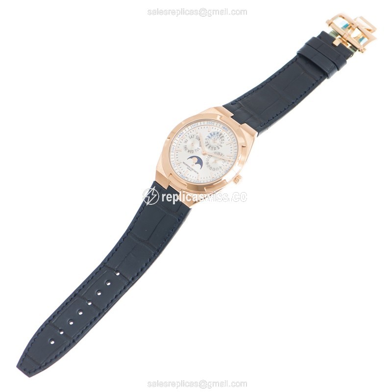 Vacheron Constantin Overseas Replica - Automatic - 18kt Rose Gold - Silver Dial - Blue Alligator Strap - View 2