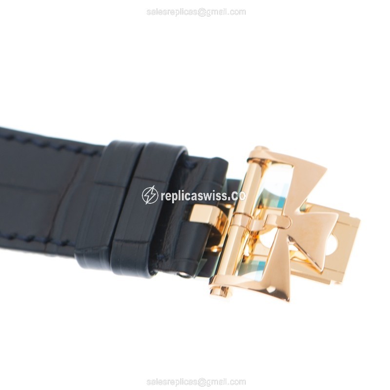 Vacheron Constantin Overseas Replica - Automatic - 18kt Rose Gold - Silver Dial - Blue Alligator Strap - View 3