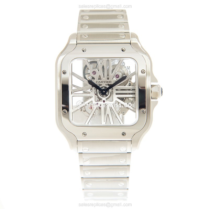 Cartier Santos Replica - Manual - Steel Case - Transparent - Silver - Steel Clasp - View 2