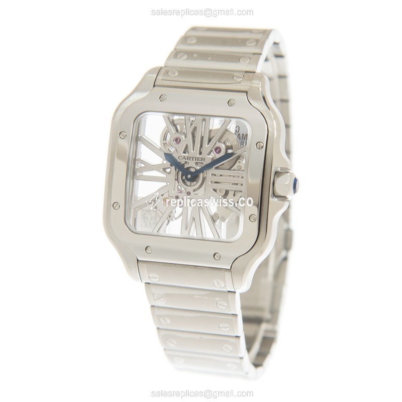 Cartier Santos Replica - Manual - Steel Case - Transparent - Silver - Steel Clasp - View 3