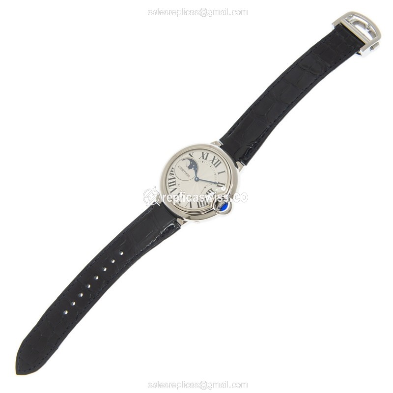 Cartier Ballon Bleu Replica - Automatic - Steel Case - Silver Dial - Blue Alligator Strap - View 2