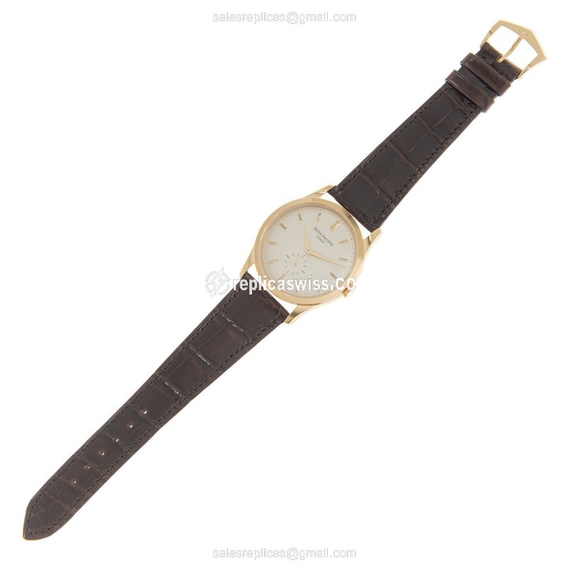 Patek Philippe 5196J-001 Replica - Manual Wind - 18kt Gold - White Dial - Brown Alligator Buckle - View 2