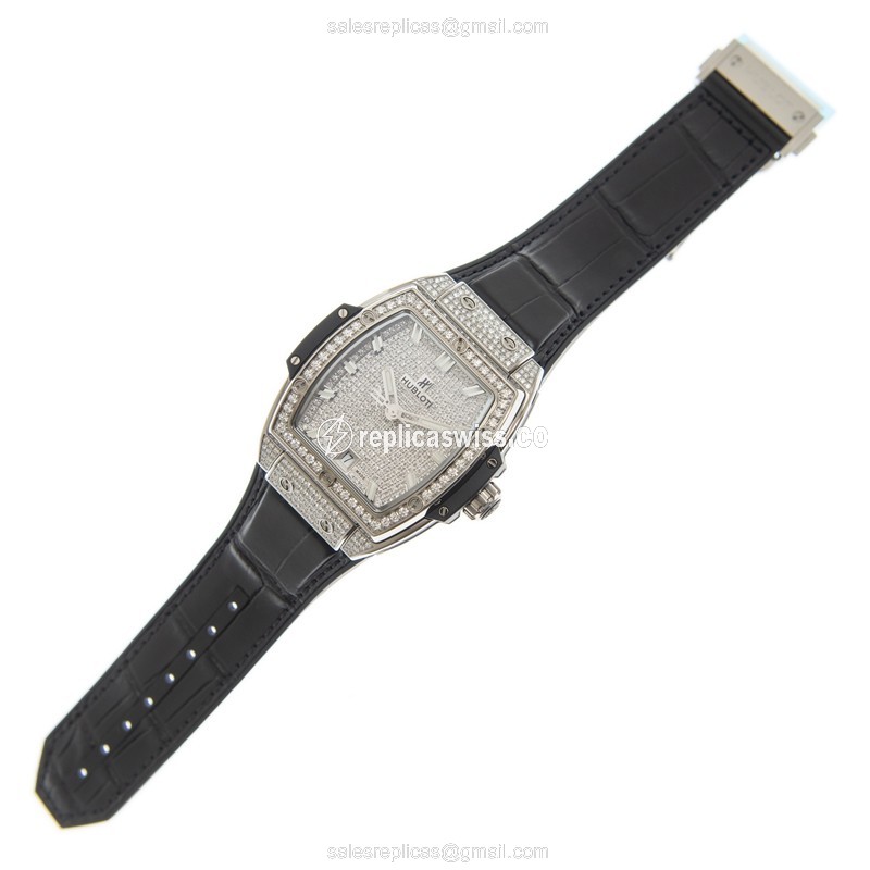 Hublot Spirit of Big Bang Replica - Automatic - Titanium - Diamond Case - Silver Dial - Black Alligator Strap - View 2