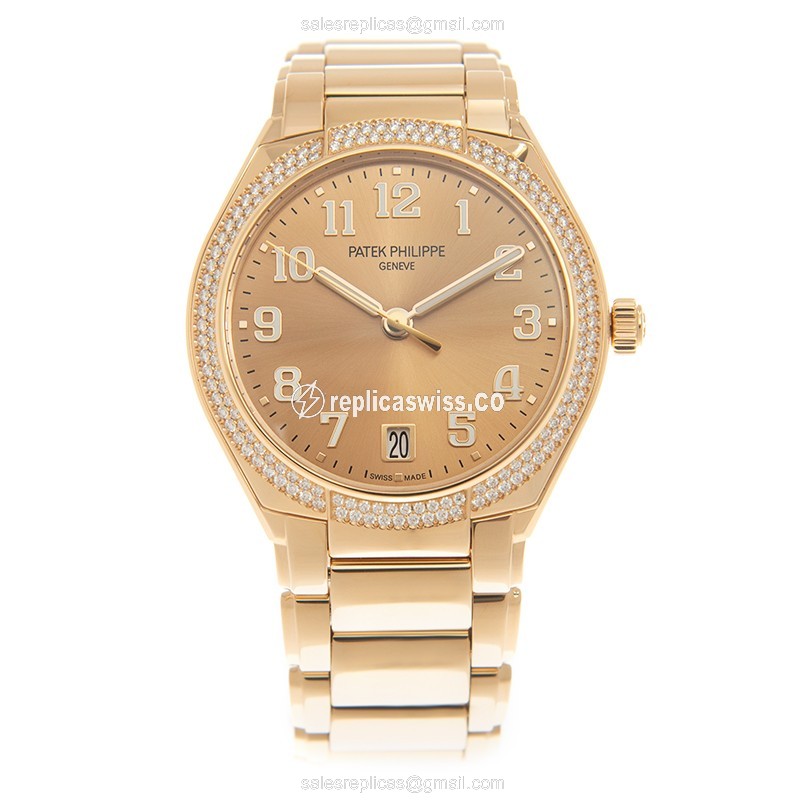 Patek Philippe TWENTY-4 Replica - 18kt Rose Gold - Automatic - Gold Dial - Diamond Clasp - View 2