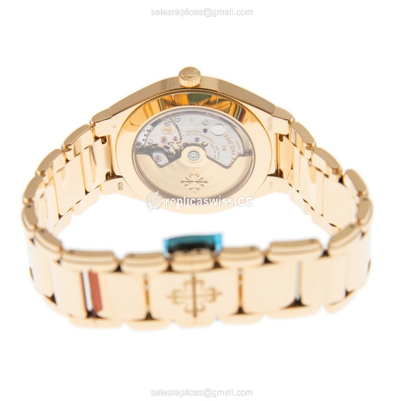 Patek Philippe TWENTY-4 Replica - 18kt Rose Gold - Automatic - Gold Dial - Diamond Clasp - View 4