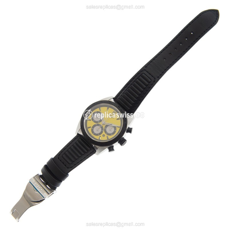 Tudor FastRider Chrono Replica - Automatic - Steel Case - Yellow Dial - Black Leather Strap - View 2