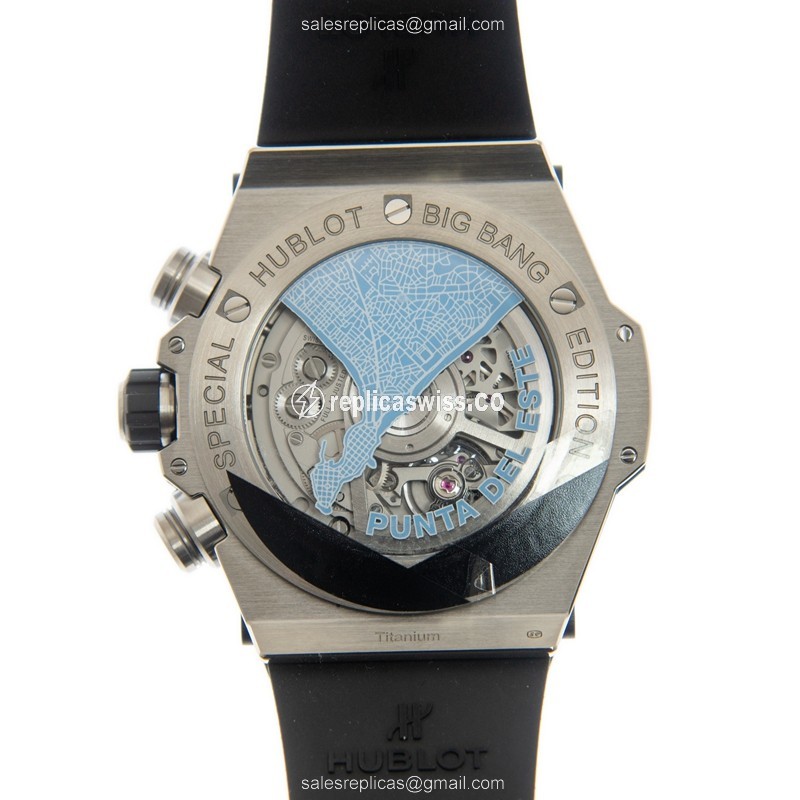 Hublot BIG BANG Replica - Automatic - Titanium Case - Transparent Dial - Blue Rubber Strap - View 3