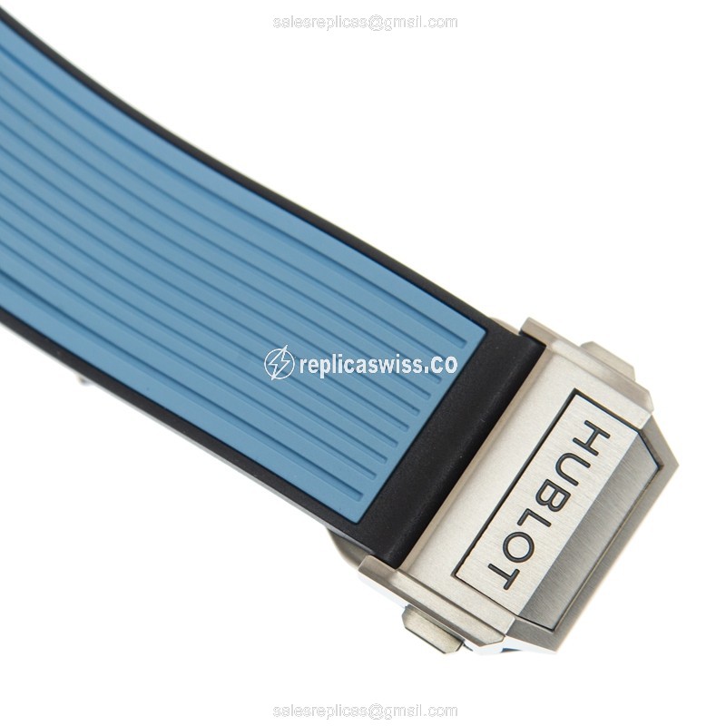 Hublot BIG BANG Replica - Automatic - Titanium Case - Transparent Dial - Blue Rubber Strap - View 4