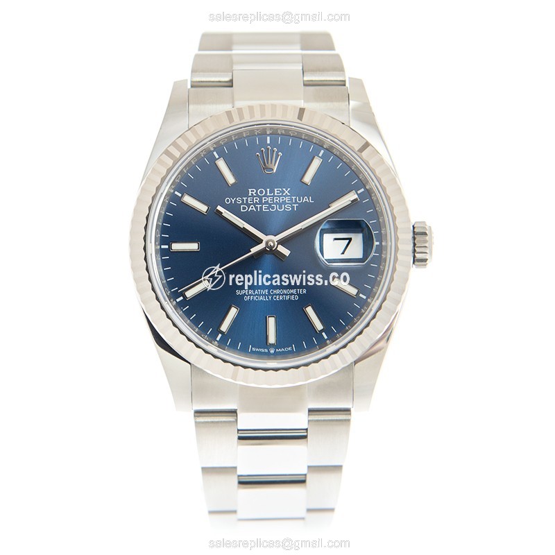 Rolex DATEJUST Replica - Automatic - 18kt White Gold & Steel - Blue Dial - Silver Steel Strap - View 2